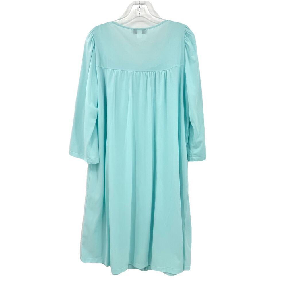 Miss Elaine Nylon Robe Sz Large Aqua Blue Button Front Housecoat Cottagecore VTG - Picture 2 of 8